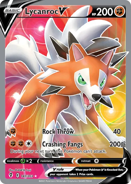 Lycanroc V, Pokémon card EVS 187 — Evolving Skies set