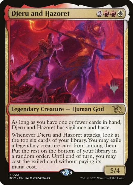Djeru et Hazoret, carte Magic PMOM 221p — extension March of the Machine Promos