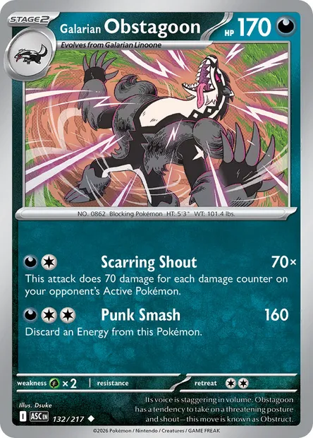 Galarian Obstagoon, Pokémon card ASC 132 — Ascended Heroes set