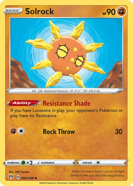 Solrock, Pokémon card DAA 92 — Darkness Ablaze set