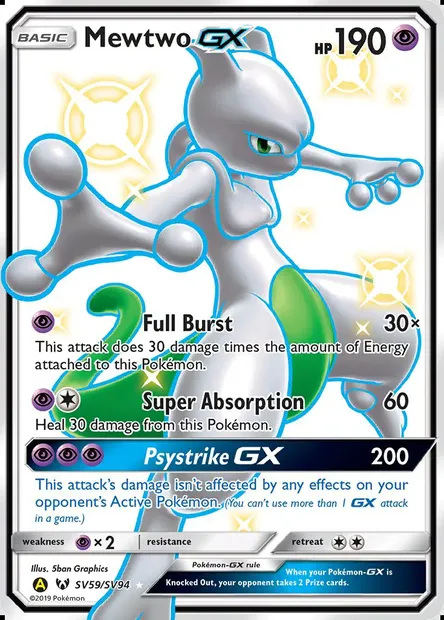 Mewtwo-GX, carte Pokémon SMA SV59 — extension Destinées Occultes Coffre Étincelant