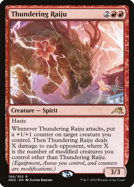 Thundering Raiju, Magic card PNEO 166p — Kamigawa: Neon Dynasty Promos set