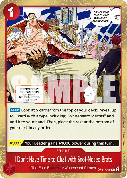 I Don't Have Time to Chat with Snot-Nosed Brats, One Piece card OP17-019 — THE WORLD’S STRONGEST WARRIORS set
