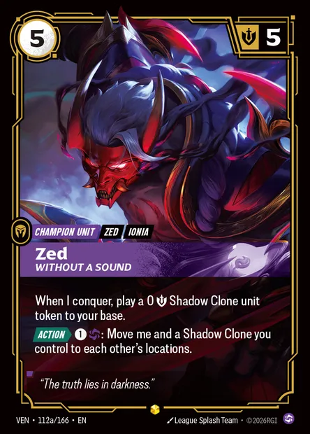 Zed, Riftbound card VEN 112a — Vendetta set