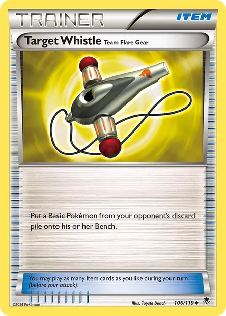 Target Whistle Team Flare Gear, Pokémon card PHF 106 — Phantom Forces set