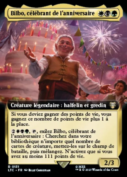 Bilbo, célébrant de l'anniversaire, carte Magic LTC 131 — extension Tales of Middle-earth Commander