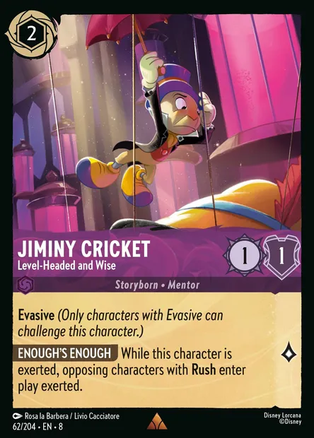 Jiminy Cricket - Level-Headed and Wise, Disney Lorcana card CH8-062 — The Reign of Jafar set