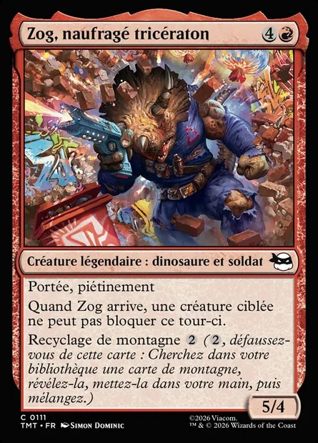 Zog, naufragé tricératon, carte Magic TMT 111 — extension Teenage Mutant Ninja Turtles