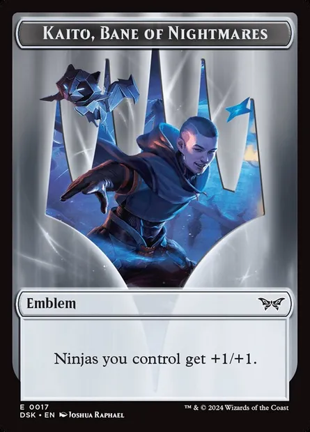 Kaito, Bane of Nightmares Emblem, carte Magic TDSK 17 — extension Duskmourn: House of Horror Tokens