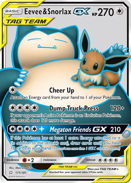 Eevee & Snorlax GX, Pokémon card TEU 171 — Team Up set