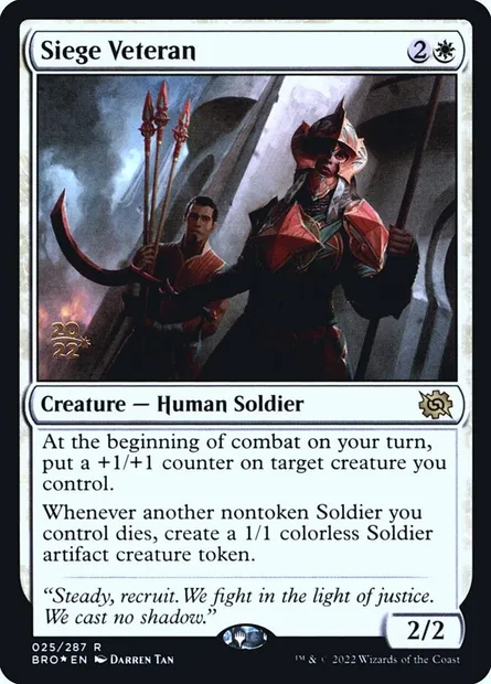 Vétérane de siège, carte Magic PBRO 25s — extension The Brothers' War Promos