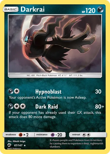 Darkrai, Pokémon card BUS 87 — Burning Shadows set
