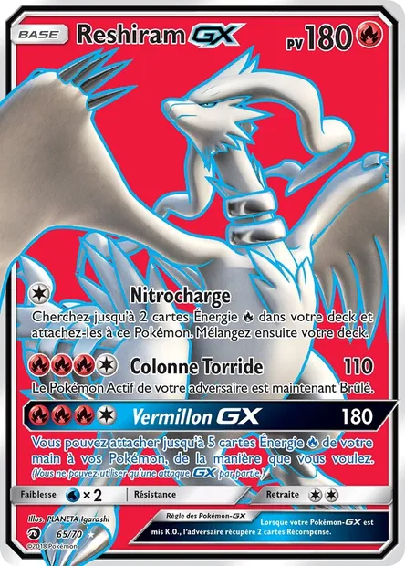 Reshiram GX, carte Pokémon DRM 65 — extension Majesté Des Dragons