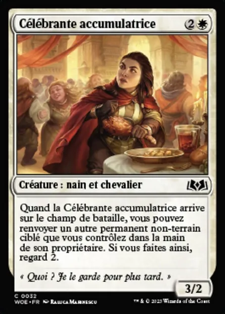 Célébrante accumulatrice, carte Magic WOE 32 — extension Wilds of Eldraine