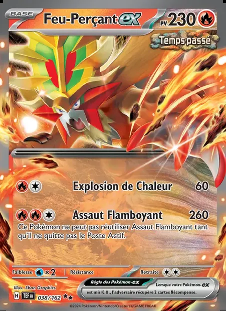 Feu-Perçant-ex, carte Pokémon TEF 038 — extension Forces Temporelles