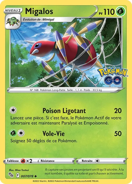 Migalos, carte Pokémon PGO 007 — extension Pokémon GO