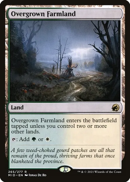 Overgrown Farmland, Magic card MID 265 — Innistrad: Midnight Hunt set