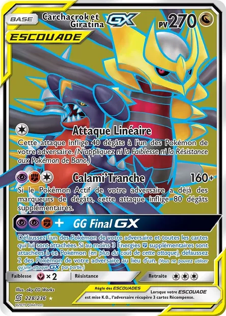 Carchacrok et Giratina GX, carte Pokémon UNM 228 — extension Harmonie des Esprits