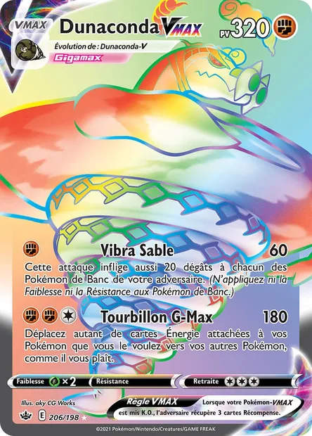 Dunaconda VMAX, carte Pokémon CRE 206 — extension Règne de Glace