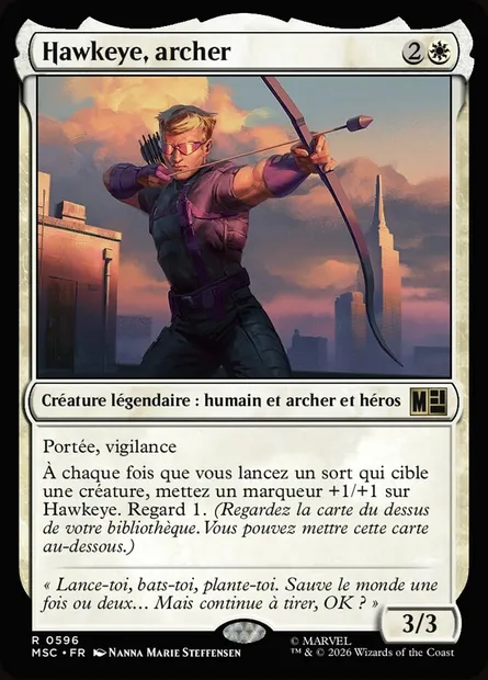 Hawkeye, archer, carte Magic MSC 596 — extension Marvel Super Heroes Commander