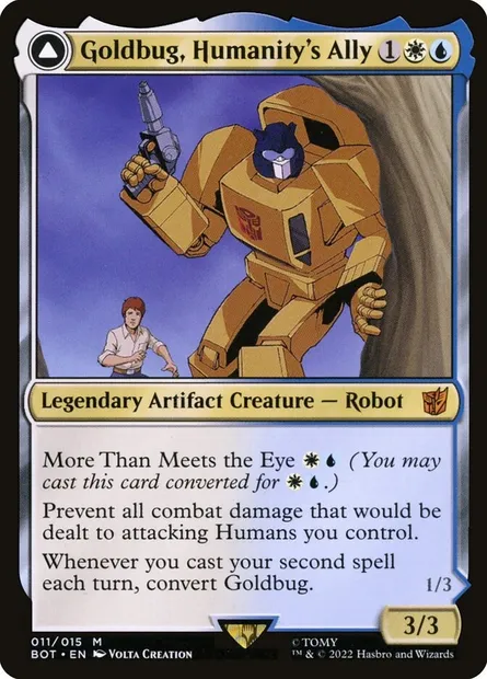 Goldbug, Humanity's Ally // Goldbug, Scrappy Scout, Magic card BOT 11 — Transformers set