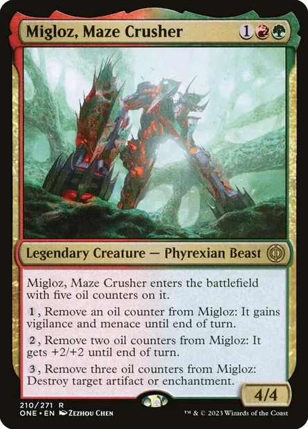 Migloz, Maze Crusher, Magic card ONE 210 — Phyrexia: All Will Be One set