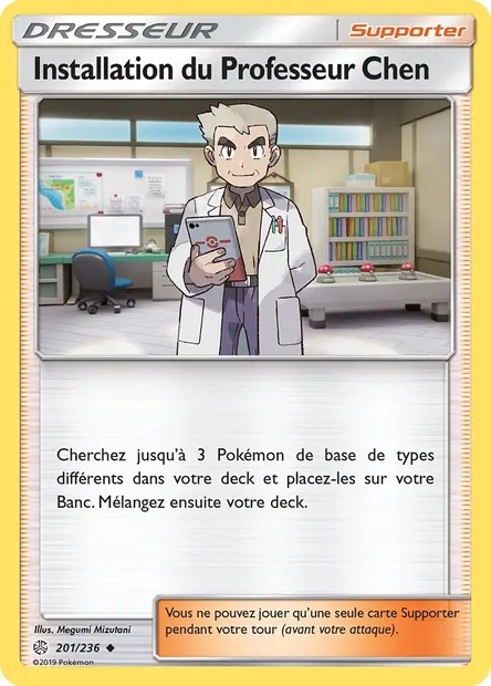 Installation du Professeur Chen, carte Pokémon CEC 201 — extension Éclipse Cosmique