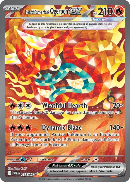 Hearthflame Mask Ogerpon ex, Pokémon card TWM 212 — Twilight Masquerade set