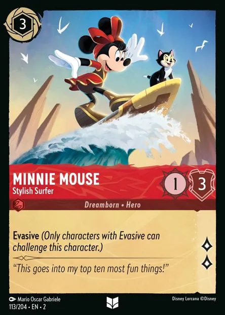 Minnie Mouse - Stylish Surfer, Disney Lorcana card CH2-113 — Rise of the Floodborn set
