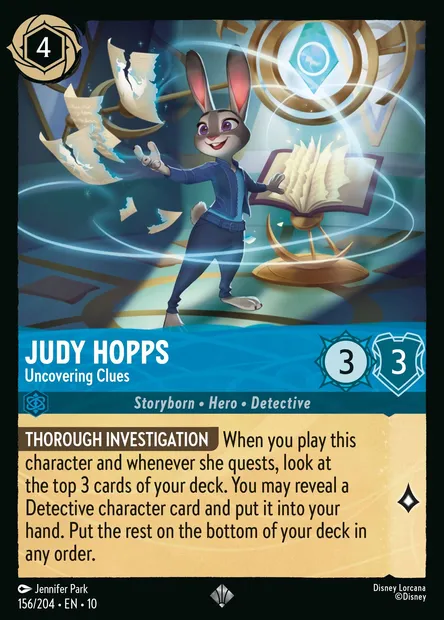 Judy Hopps - Uncovering Clues, Disney Lorcana card CH10-156 — Whispers in the Well set