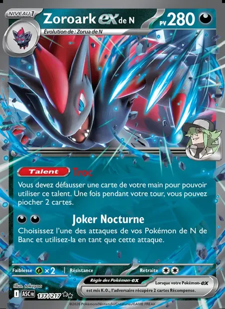 Zoroark-ex de N, carte Pokémon ASC 137 — extension Héros Transcendants