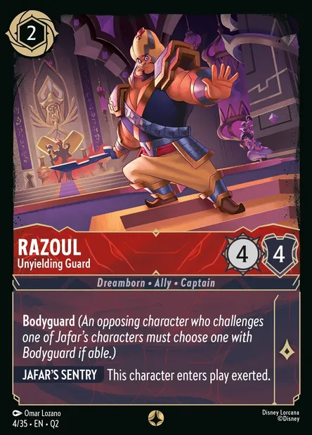 Razoul - Unyielding Guard, Disney Lorcana card Q2-004 — Illumineer's Quest: Palace Heist set