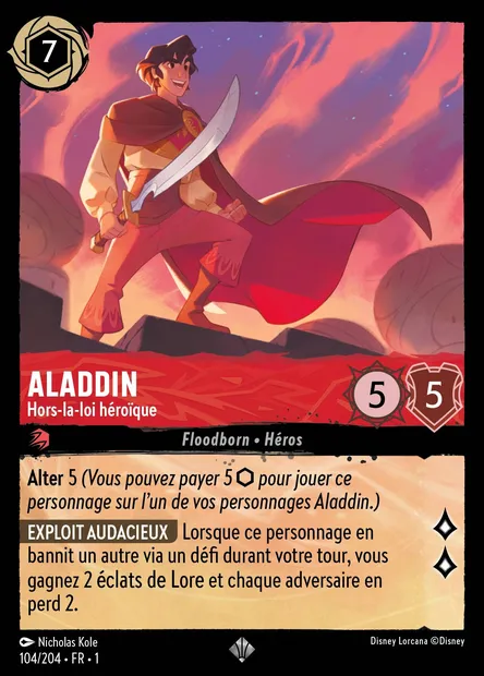 Aladdin - Hors-la-loi héroïque, carte Disney Lorcana CH1-104 — extension Premier Chapitre