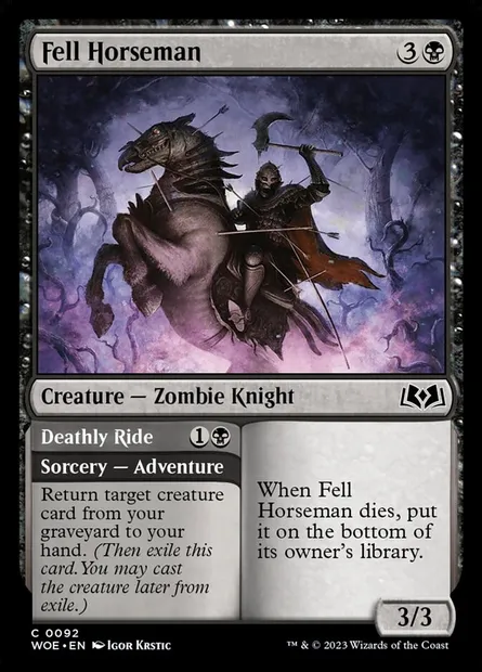 Fell Horseman // Deathly Ride, Magic card WOE 92 — Wilds of Eldraine set