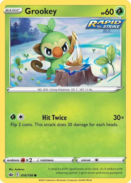 Grookey, Pokémon card CRE 16 — Chilling Reign set