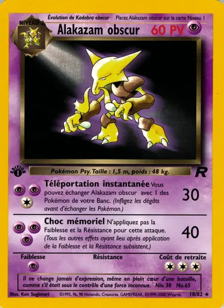 Alakazam obscur, carte Pokémon TR 18 — extension Team Rocket