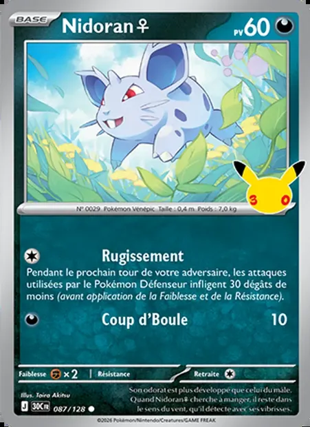 Nidoran♀, carte Pokémon 30C 087 — extension 30ᵉ Anniversaire