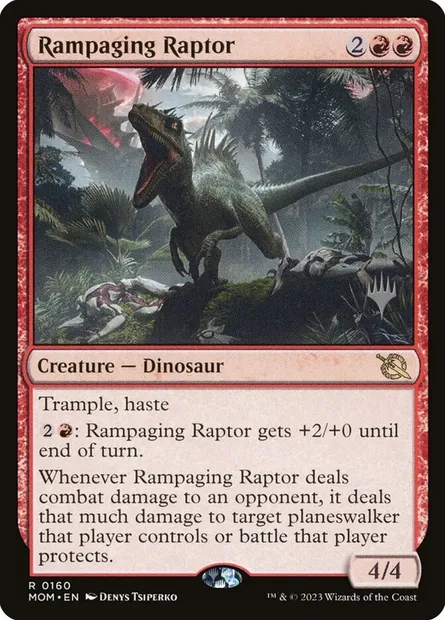 Rampaging Raptor, Magic card PMOM 160p — March of the Machine Promos set