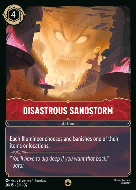 Disastrous Sandstorm, Disney Lorcana card Q2-020 — Illumineer's Quest: Palace Heist set