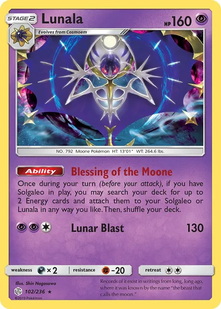 Lunala, Pokémon card CEC 102 — Cosmic Eclipse set