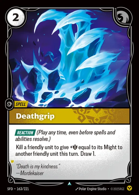 Deathgrip, carte Riftbound SFD 163 — extension Spiritforged