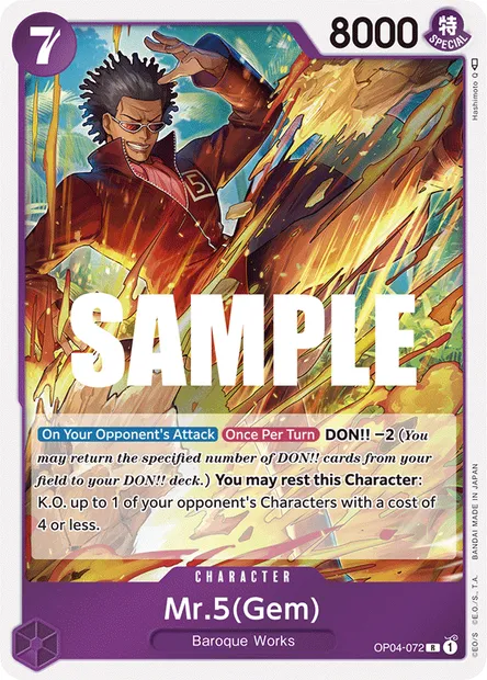 Mr 5(Gem), carte One Piece OP04-072 — extension KINGDOMS OF INTRIGUE
