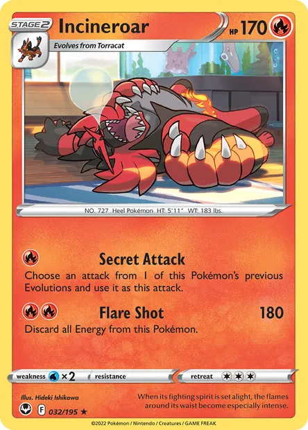 Incineroar, Pokémon card SIT 032 — Silver Tempest set