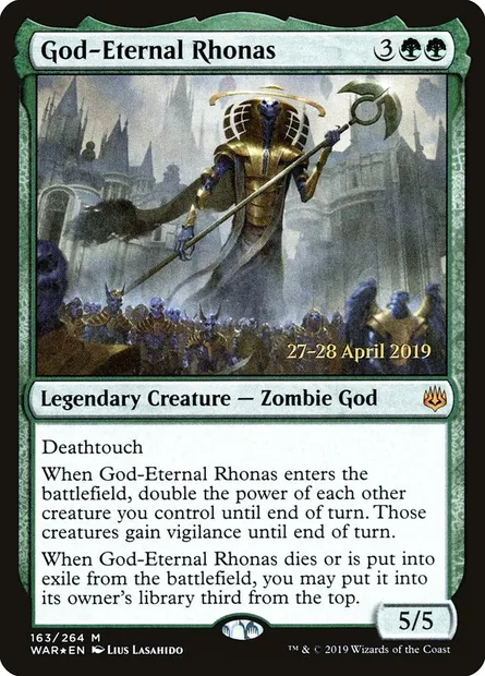 Rhonas l'Éternel-dieu, carte Magic PWAR 163s — extension War of the Spark Promos