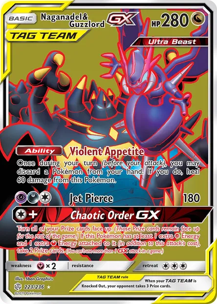 Naganadel & Guzzlord GX, Pokémon card CEC 223 — Cosmic Eclipse set