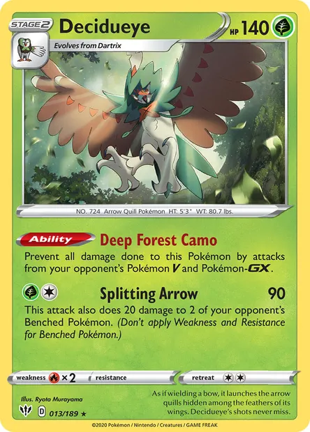 Decidueye, Pokémon card DAA 13 — Darkness Ablaze set