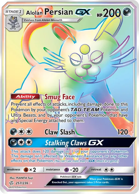Alolan Persian GX, Pokémon card CEC 257 — Cosmic Eclipse set
