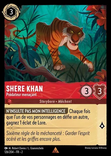 Shere Khan - Prédateur menaçant, carte Disney Lorcana CH2-126 — extension L'Ascension des Floodborn