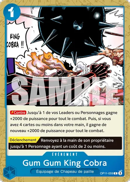 Gum Gum King Cobra, carte One Piece OP11-059 — extension DES POINGS VIFS COMME L'ÉCLAIR