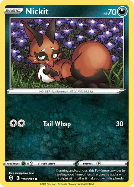 Nickit, Pokémon card EVS 104 — Evolving Skies set
